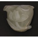 A jade small lotus Cup,18th/19th century, carved in relief with flowering lotus leaves and veins,