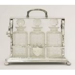 A silver-plated tantalus,by Richard Richardson, Sheffield 1873-1924,of usual form with three cut