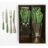 A set of 24 Georgian table knives and 24 dessert knives en suite,with tapering green stained ivory