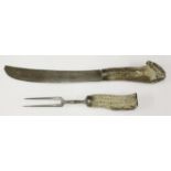 A large pair of Victorian carvers,with antler handles,the steel blade 53cm long (2)