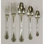 A French silver ribbon and reed pattern part flatware service, by Compere, Leontine (Veuve) Ernest