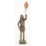 A Venetian carved wood figural standard lamp,20th century, the standing figure holding a lantern,