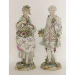 A pair of large French porcelain figures,c.1880, modelled as an elegantly attired lady and her