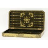 A Chinese export lacquer games box,late 19th century, folding in half, with chessboard, decorated