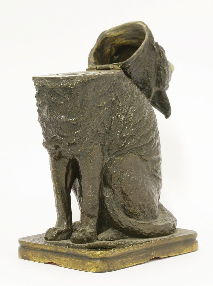 A bronze inkwell,late 19th century, modelled as a seated cat with hinged head and glass eyes,23cm - Image 3 of 3