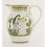 A Prattware pottery jug,c.1805-1810, moulded with 'The Sailor's Farewell' and 'The Sailor's Return',