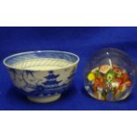 A 19th Century Chinese Exportware Bowl hand decorated in under glaze cobalt blue typically with