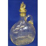 An early 20th Century clear glass "ribbed" onion form Flask having hallmarked silver collar (marks