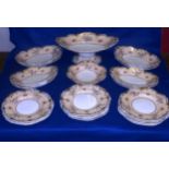 A Spode Felspar Porcelain part Dessert Service, comprising one large boat shaped Comport,