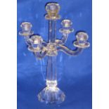 A very fine five light hand cut faceted glass Table Candelabra with cut glass droplets,