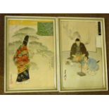 A pair of late 19th/early 20th Century framed and glazed Japanese colour Woodblock Prints,