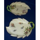 Two mid 18th Century Chelsea Porcelain leaf shaped Dishes,