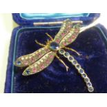 A ladies unusual yellow metal Brooch modelled as an open winged Dragonfly,