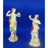 Two 19th Century hand decorated Continental porcelain female Figure Models, both with arms raised,