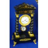 A late 19th Century ebonised, ormolu mounted and brass inlaid eight day Portico Clock,