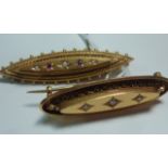 Two 19th Century (possibly 15 carat yellow gold) Bar Brooches,