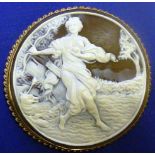 A very finely carved 9ct yellow gold mounted circular Cameo Brooch,