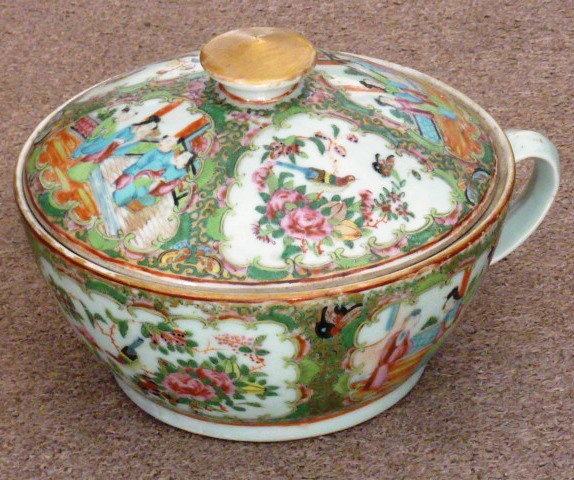 A 19th Century Chinese Canton porcelain style circular Chamber Pot and Cover,