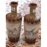 ADDED LOT A pair of 19th Century Doulton stoneware Vases decorated with deer and stags by Hannah