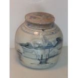 A 19th Century provincial Chinese porcelain Jar and Cover hand decorated with boating scenes etc