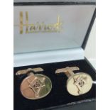 Cased 9 carat gold Masonic Cuff Links in a "Harrods" box