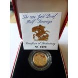 A cased 1994 gold proof Half Sovereign,