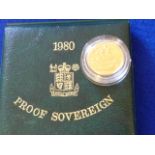 A cased 1980 Proof Sovereign