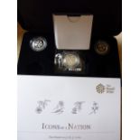 The Royal Mint boxed set "Icons of A Nation" three silver One Pound Coins (two missing from the