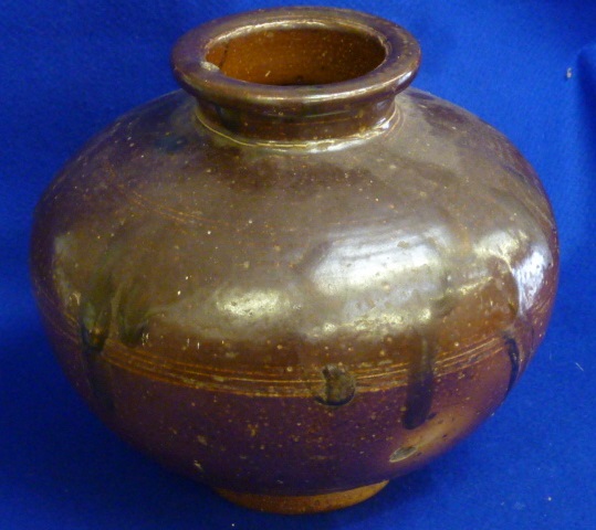 A large 17th Century style salt glaze stoneware Jar of squat ovoid form,