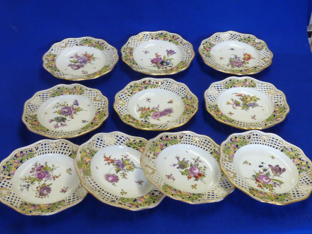 A set of ten 19th Century Dresden style porcelain Cabinet Plates,