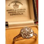 An 18 carat white gold diamond daisy cluster Ring centrally set with nine diamonds with diamond set