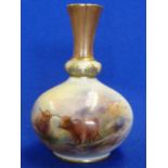 An early 20th Century Royal Worcester porcelain Bottle Vase decorated with Highland Long Horn