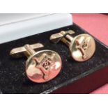 A cased pair of 9 carat gold Masonic Cuff Links