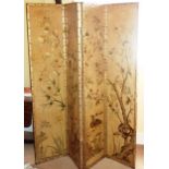 An aesthetic style gilded three fold leather Room Screen