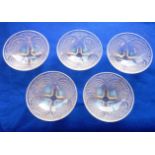 Five Lalique glass Bowls in the Coquilles pattern,