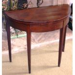 A George III period bow fronted mahogany Card Table on square tapering moulded legs, 83.