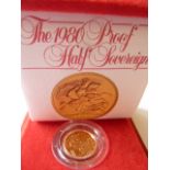 A cased 1980 proof Half Sovereign with paperwork