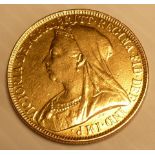A Victorian gold £2 Coin dated 1893,