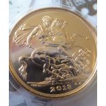 A Queen Elizabeth II gold Sovereign dated 2013