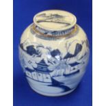 A 19th Century Chinese provincial Ginger Jar and Cover hand decorated in underglaze blue in typical