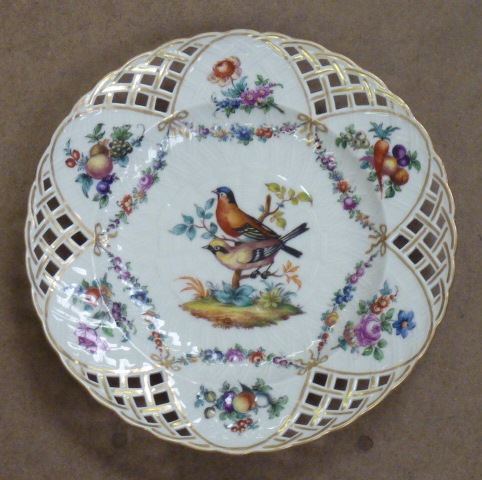 A fine 19th Century Continental porcelain Cabinet Plate with reticulated border and central