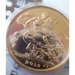 A Queen Elizabeth II gold Sovereign dated 2013