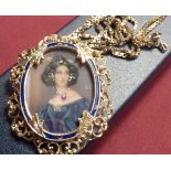 A fine quality 18 carat gold and enamel framed Miniature set with ruby and diamonds on a 9 carat