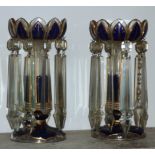 A pair of 19th Century cobalt blue and clear cut glass Table Lustre's, each approx.