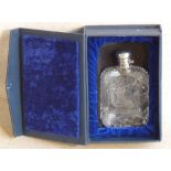 A superb crystal cut glass presentation boxed Hip Flask with hallmarked silver top,