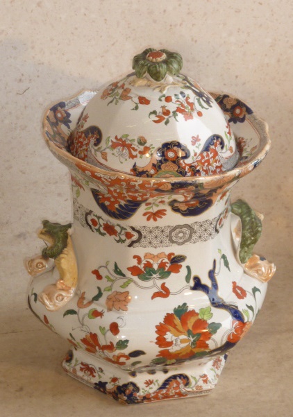 A large Mason's Ironstone Urn and Cover, printed marks "Fenton Stone Works",