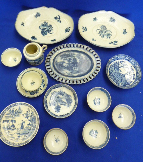 A selection of mostly 18th Century blue and white Ceramics to include Worcester etc.