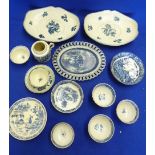 A selection of mostly 18th Century blue and white Ceramics to include Worcester etc.