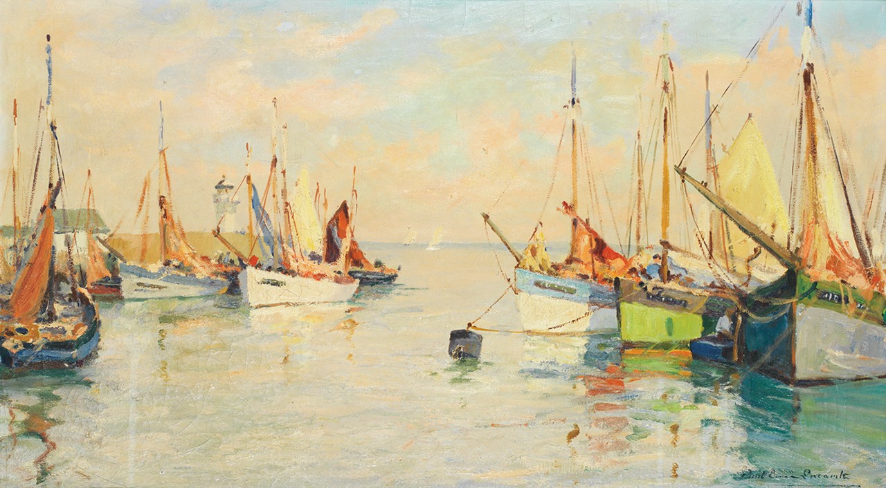 Paul Emile Lecomte (1877-1950) MarineHuile sur toileSignée en bas à droite44 x 71,5 cm