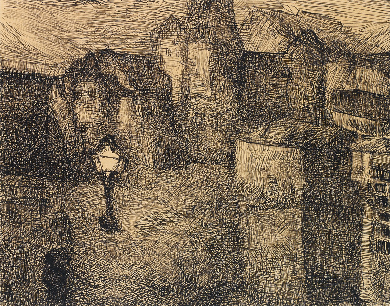 Louis Soutter (1871-1942) Ville la nuitStylo à encre sur papier16,5 x 20,5 cm